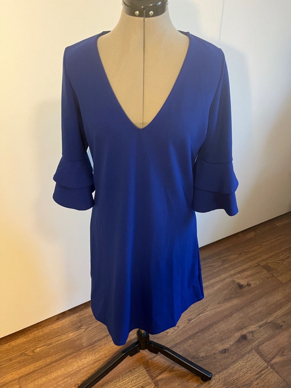 The Vanity Room Cobalt Blue V-Neck Tunic with Ruffle Sleeves